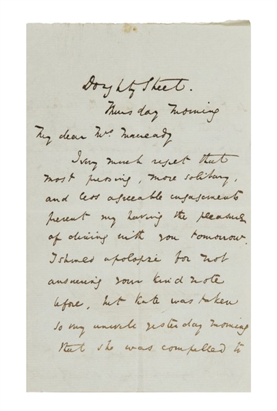 Charles Dickens Autograph Letter Signed, Under Deadline for ''Oliver Twist'': ''...I have had the resolution to shut myself up so strictly with Oliver Twist...''